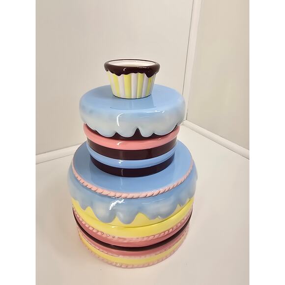 Pat-A-Cake 3 Tiered Ceramic Box Merry Go Round Cupcake Lid Storage Decor - Picture 2 of 10
